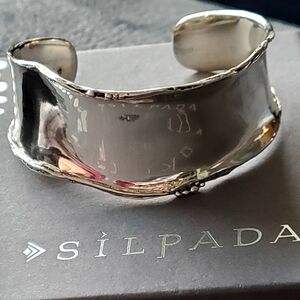 SILPADA 925 Sterling Silver Wide Cuff Bracelet Rolled Edge Beaded Curved B1435